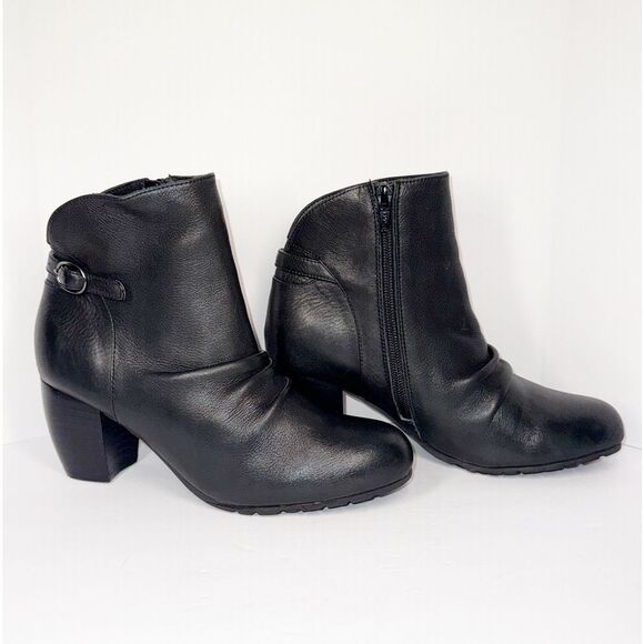 L'Amour Des Pieds Black Leather Ankle Boots Buttery Soft Bootie Buckle Block 6.5 - Picture 2 of 16